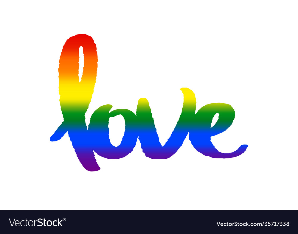 Love hand drawn lettering with lgbt rainbow flag