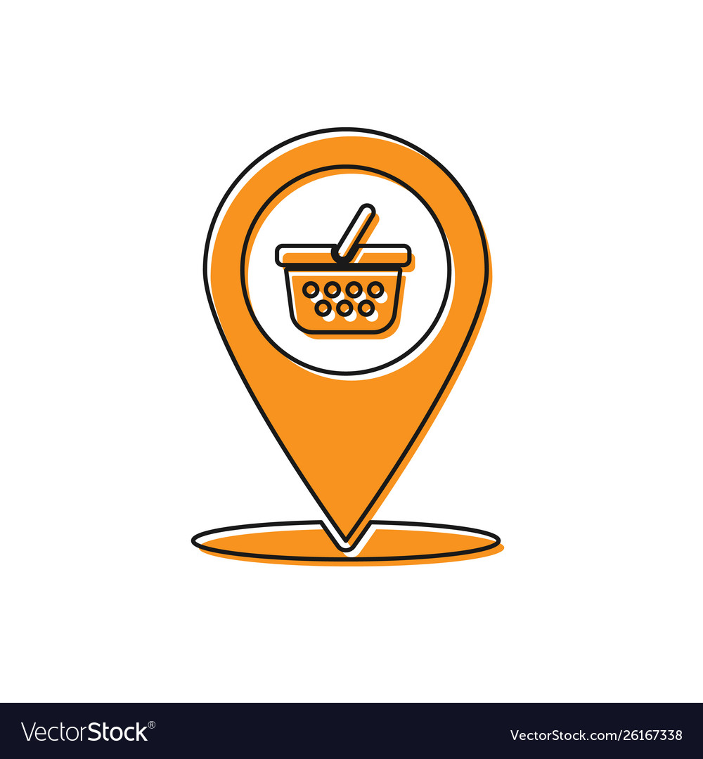 Orange map pointer with shopping basket icon Vector Image Orange map pointer with shopping basket icon