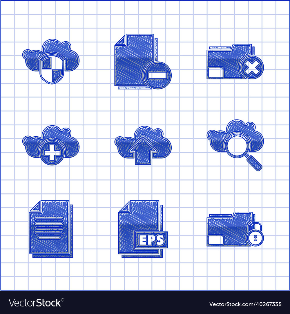 Set cloud upload eps file document folder Vector Image Set cloud upload eps file document folder