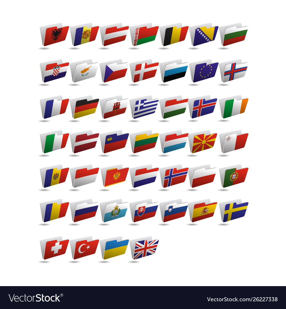 Set folder icons with flags europe vector image Set folder icons with flags europe
