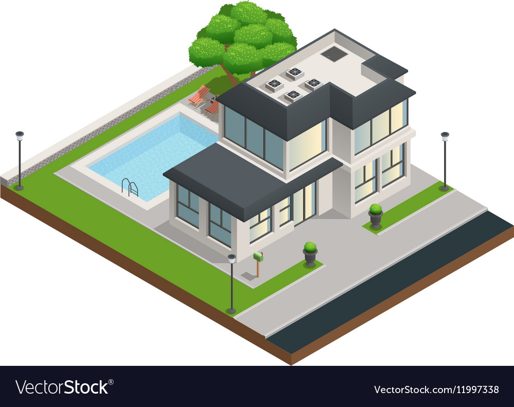 suburban house isometric composition royalty free vector