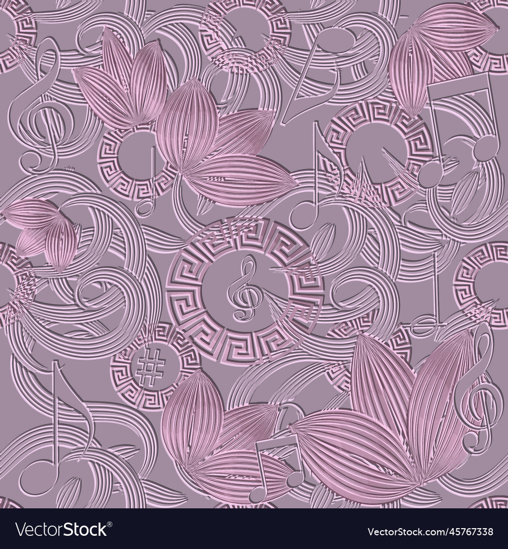 Textured emboss 3d seamless pattern with flowers Vector Image