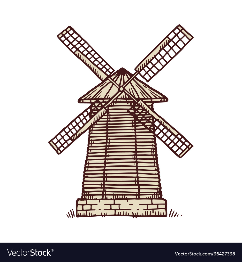 Windmill icon wooden building old rural wind