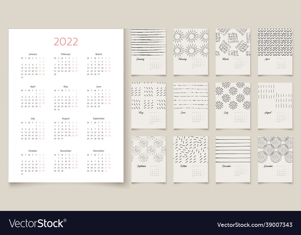 2022 calendar design with abstract artistic Vector Image 2022 calendar design with abstract artistic