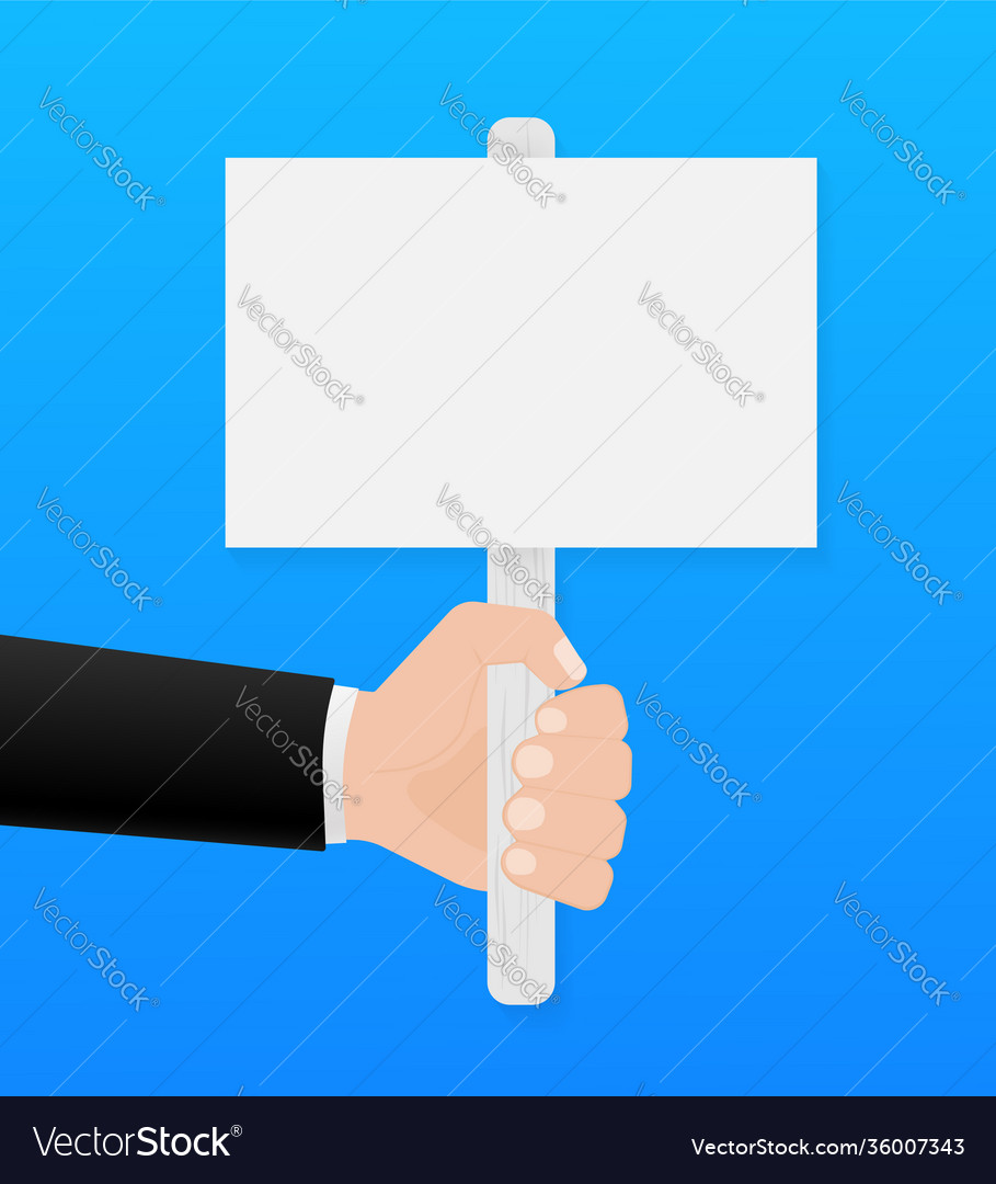 Banner with black hand with placard on white Vector Image