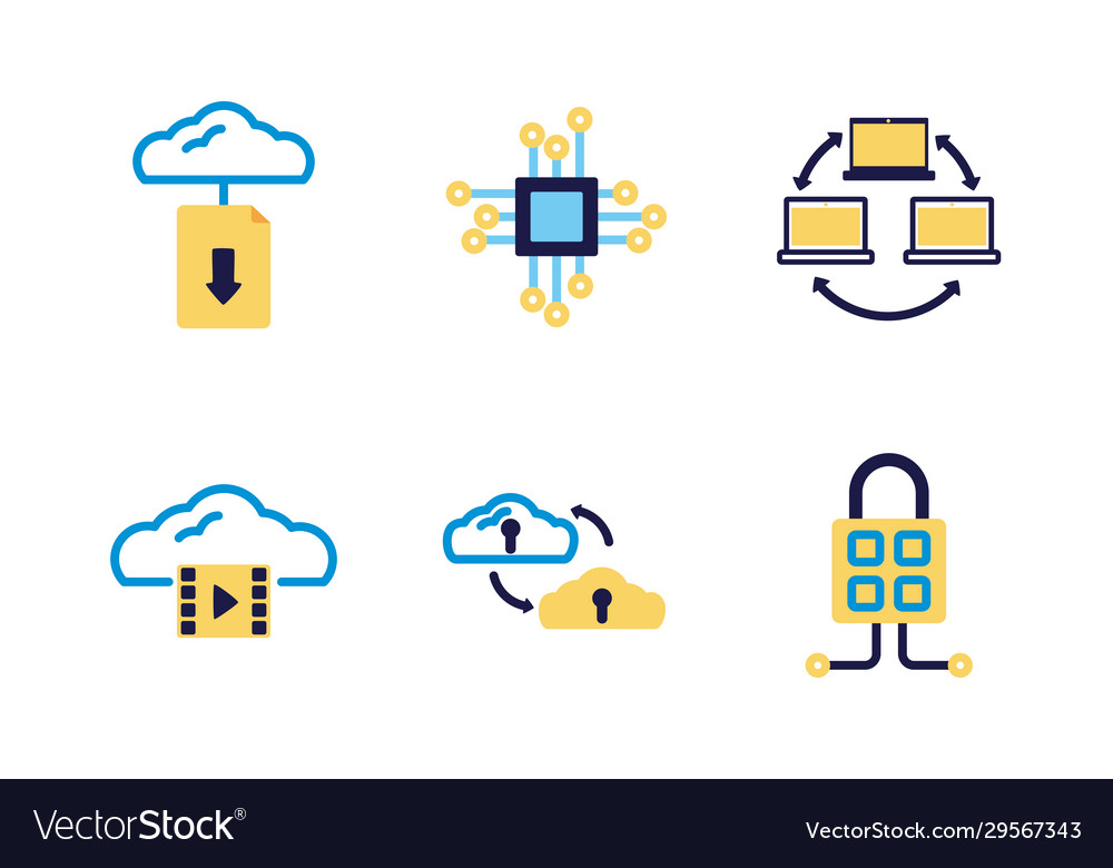 Bundle cloud computing lineal colors style vector image Bundle cloud computing lineal colors style