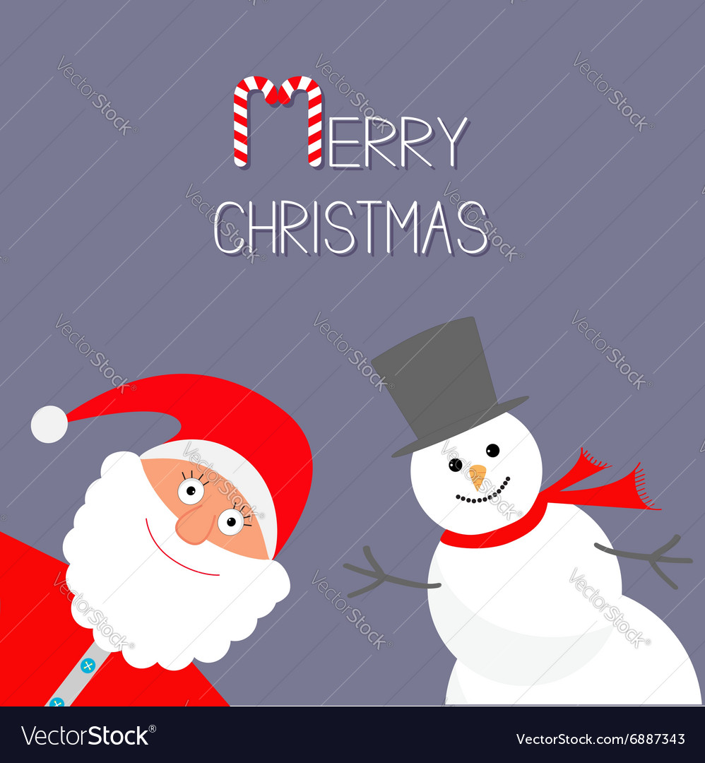 Cartoon snowman and santa claus violet background Vector Image