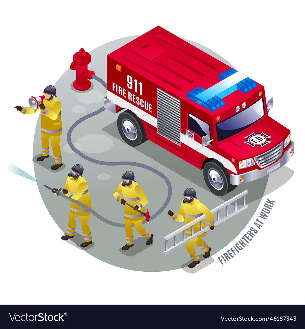 Firefigters at work isometric