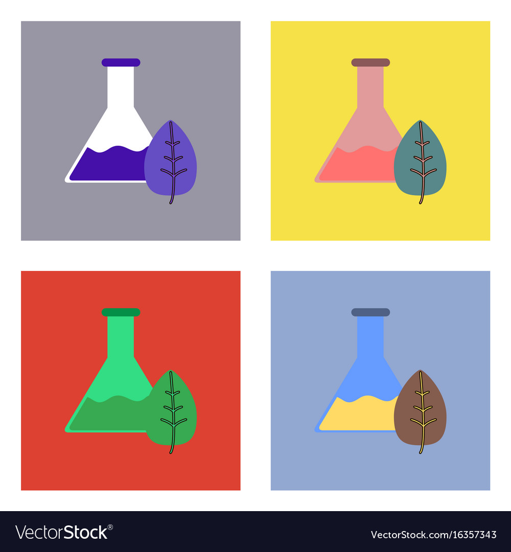 Flat icon design collection lab flask with leaf
