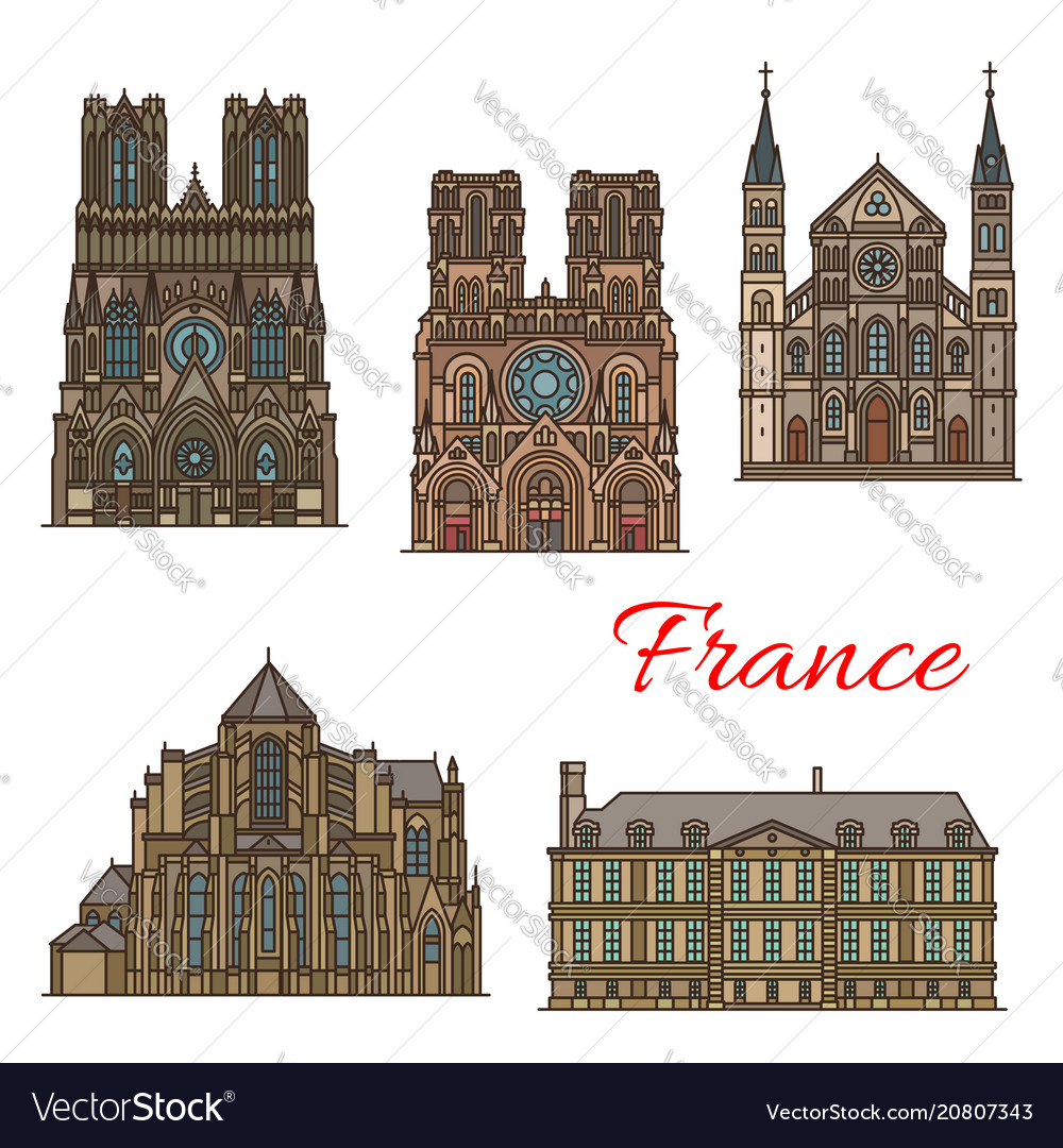 France Travel Landmarks Buildings Icons Royalty Free Vector