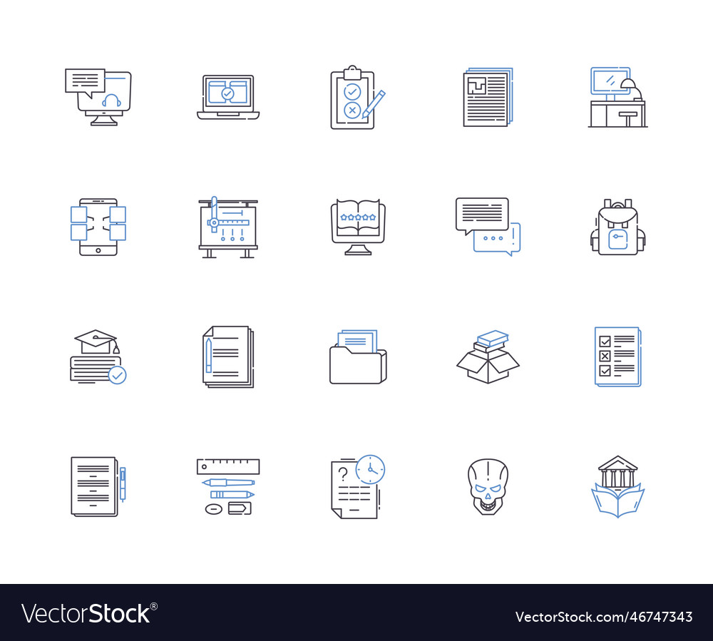 Homework outline icons collection exercise vector image Homework outline icons collection exercise