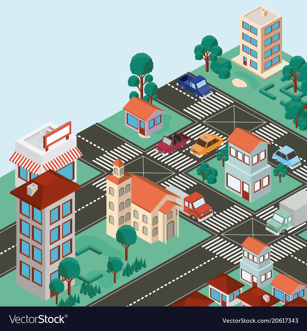 Isometric city scene icons Royalty Free Vector Image