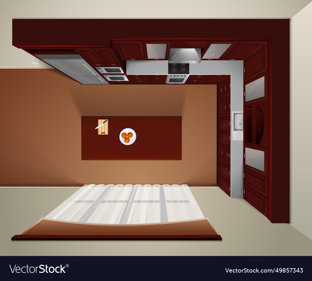 Luxury kitchen top view realistic image Royalty Free Vector