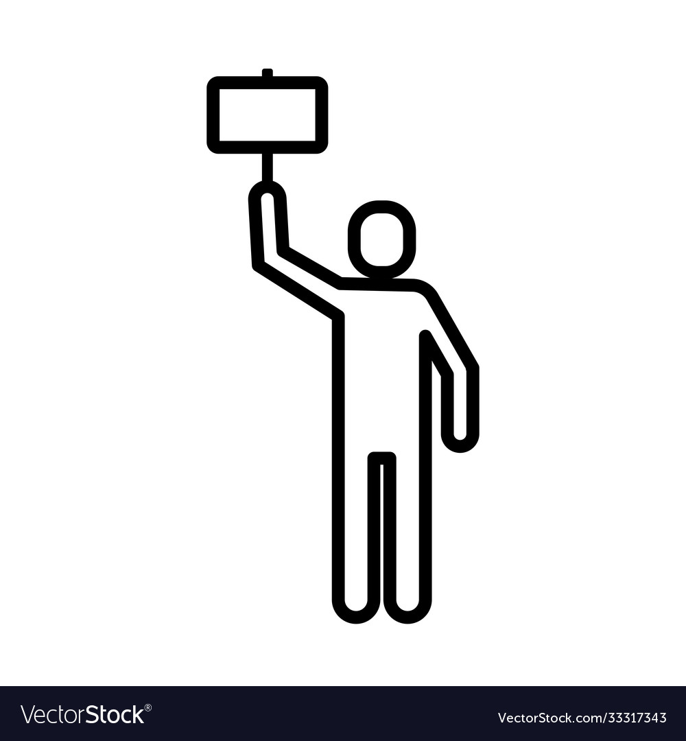 Man protesting with banner line style icon