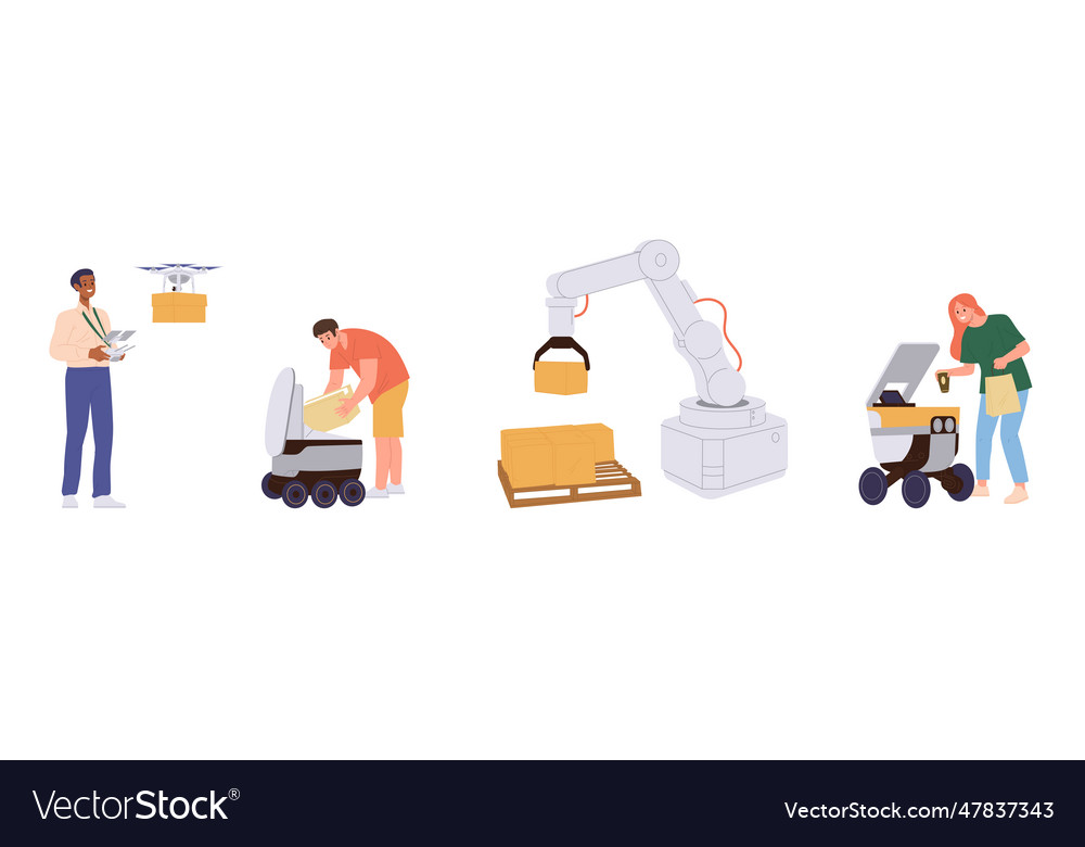 People using robotic arm remotely controlled vector image People using robotic arm remotely controlled
