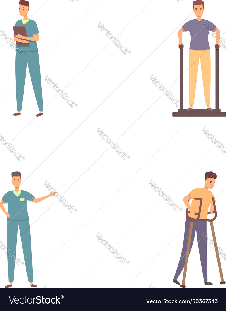 Physiotherapy icons set cartoon male Royalty Free Vector