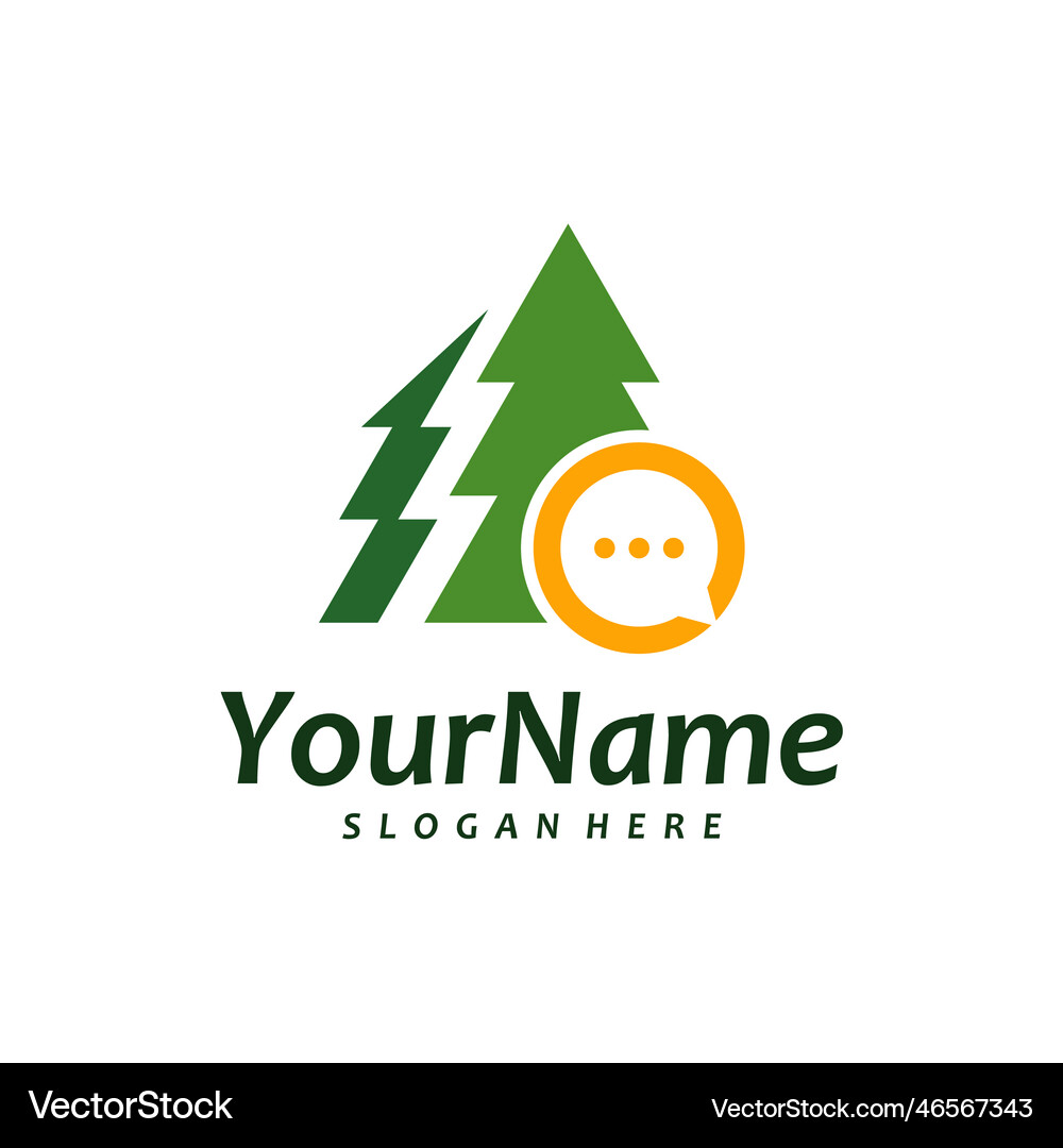 Pine tree with chat logo template creative Vector Image