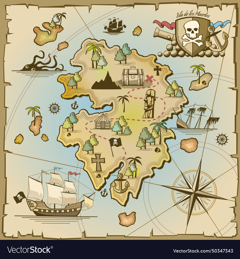 Pirate treasure island map Royalty Free Vector Image