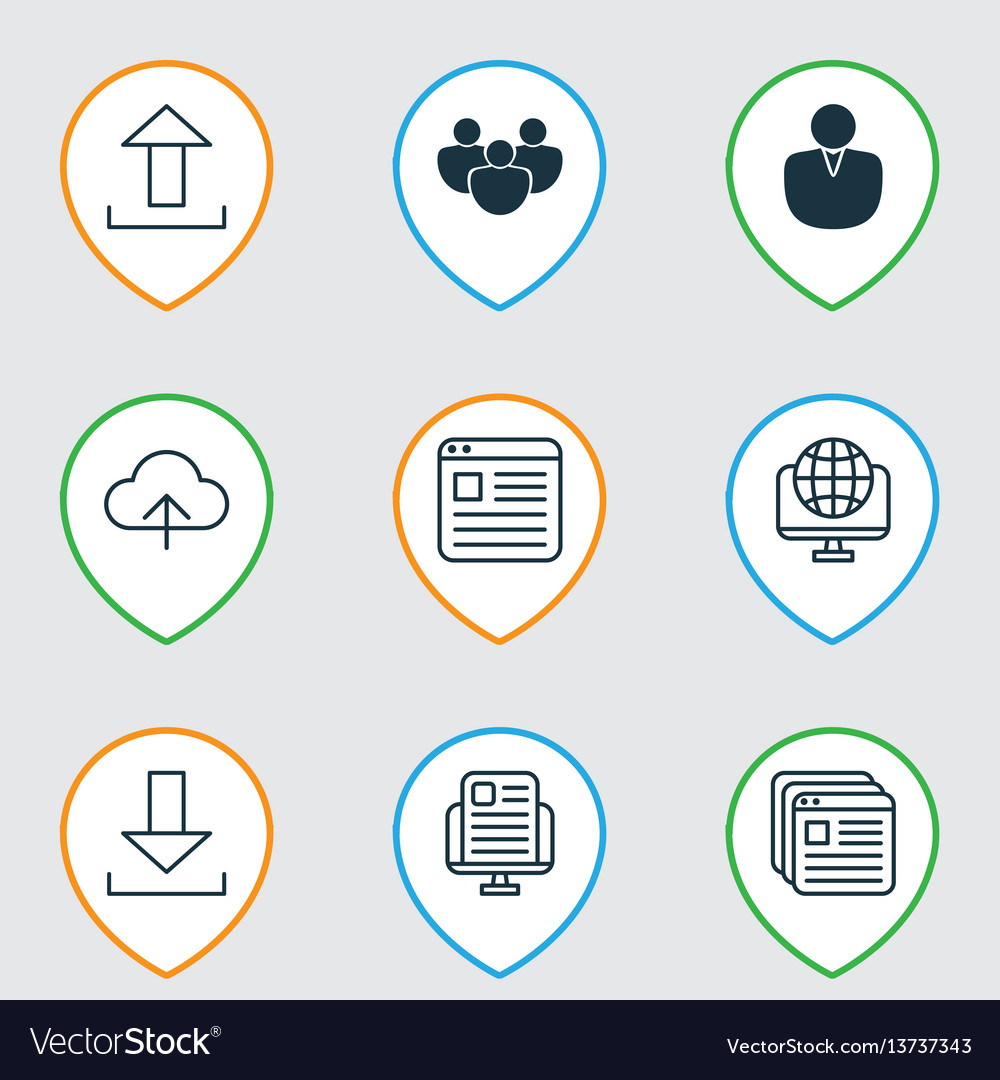 Set of 9 online connection icons includes website vector image Set of 9 online connection icons includes website