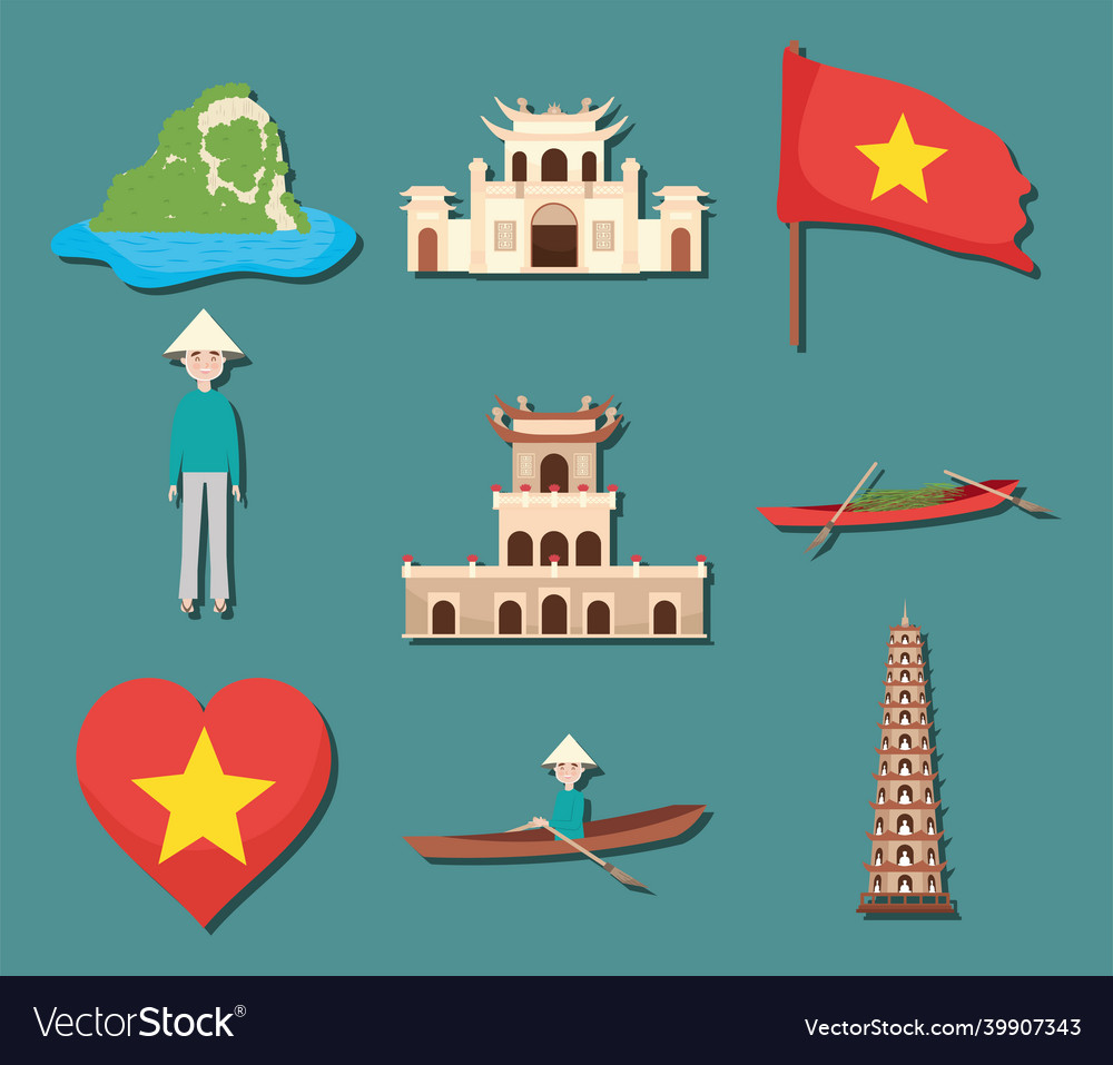 Travel vietnam icon collection Royalty Free Vector Image