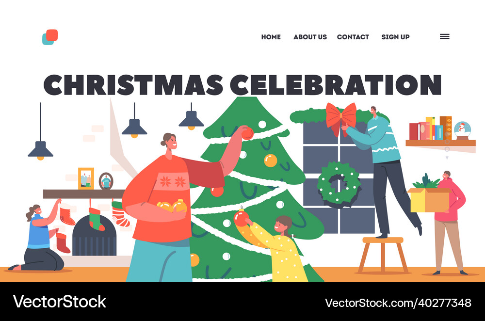 Christmas celebration landing page template happy Vector Image