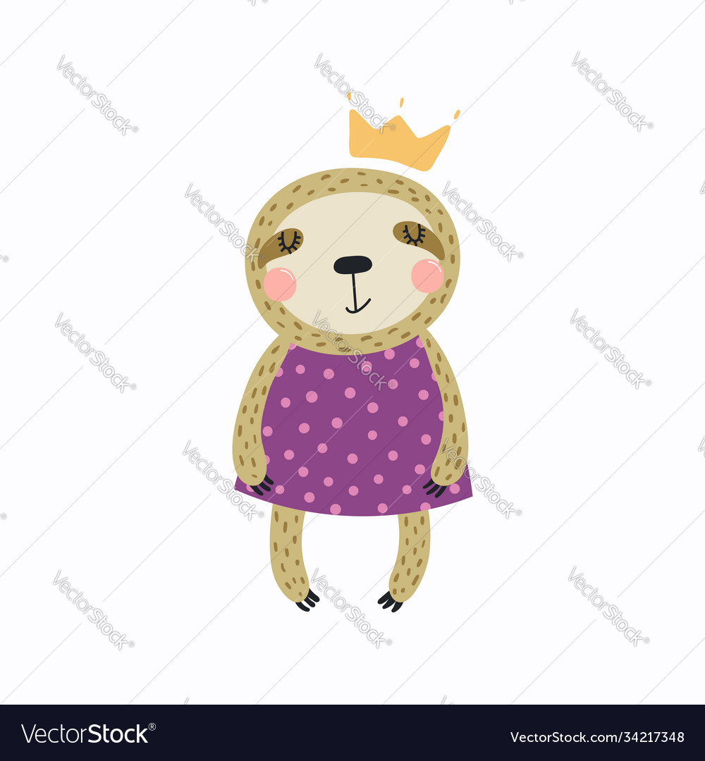 Cute sloth princess Royalty Free Vector Image - VectorStock