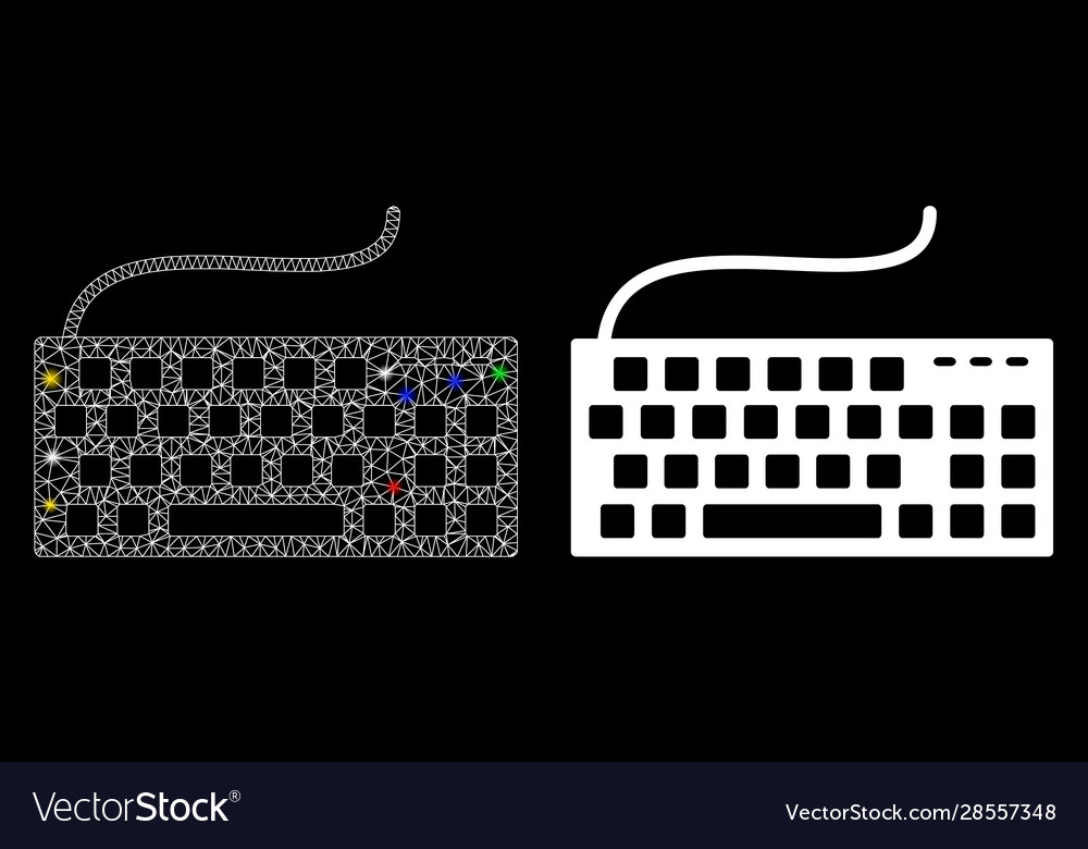 Flare mesh network wired keyboard icon with vector image Flare mesh network wired keyboard icon with