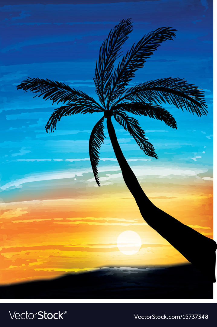 Palm on the sunset Royalty Free Vector Image - VectorStock