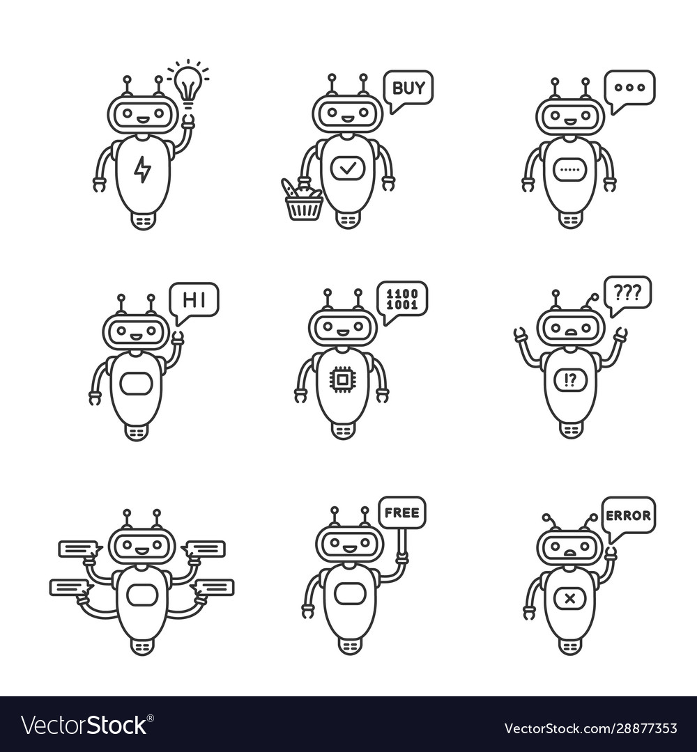 Chatbots linear icons set vector image Chatbots linear icons set