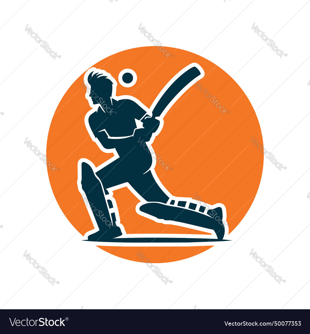 Cricket player logo inside a shape of sun Vector Image