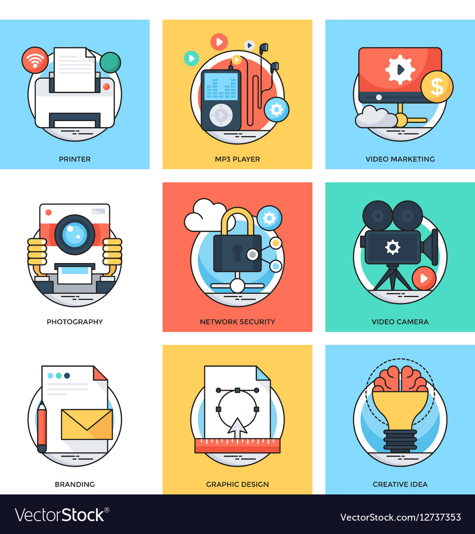 Flat color line design concepts icons 32