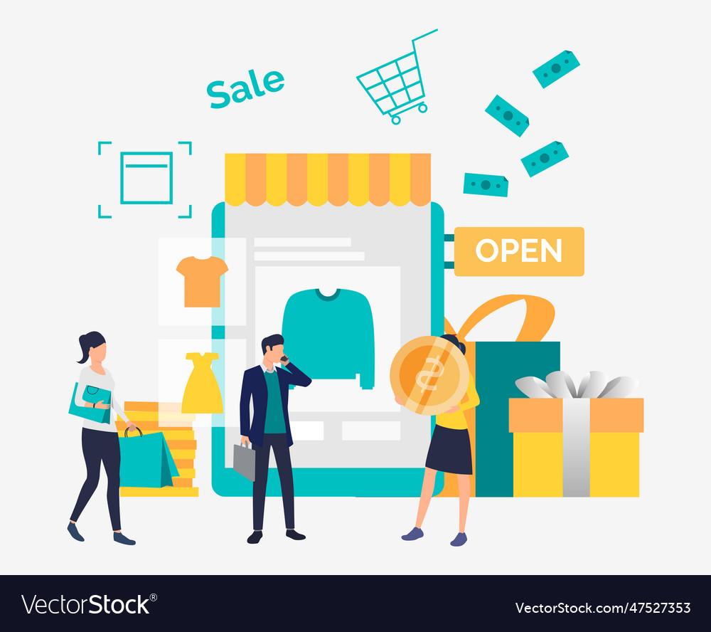 People buying clothes in online shop Royalty Free Vector