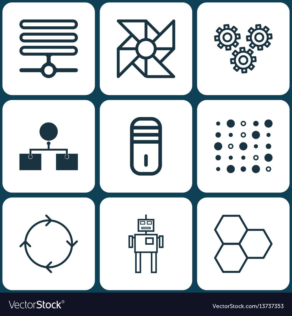 Set of 9 machine learning icons includes vector image Set of 9 machine learning icons includes