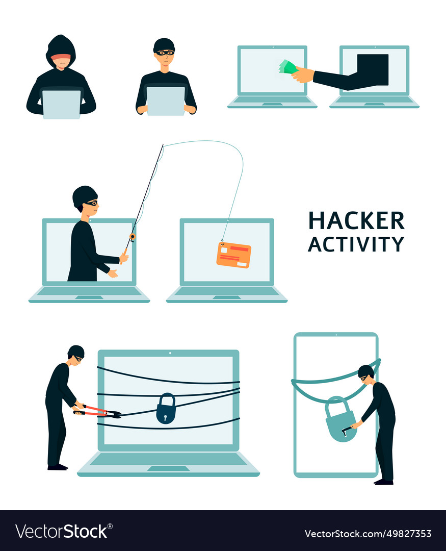 Set von Computer Hacker Aktivität stehlen Daten