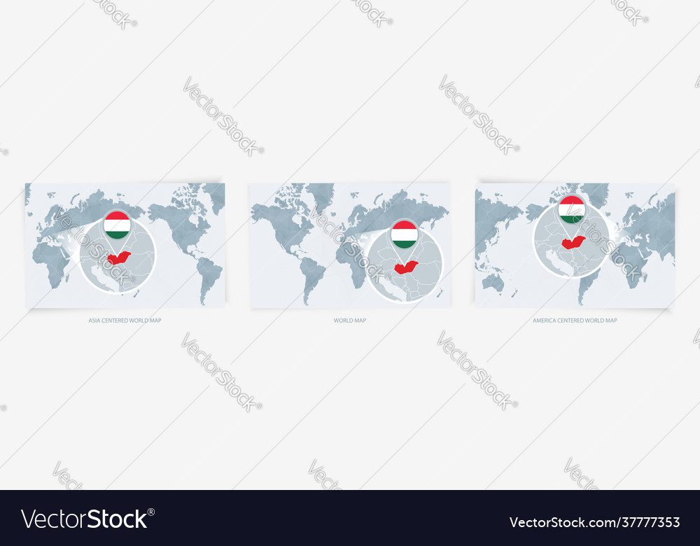 Three versions world map with enlarged