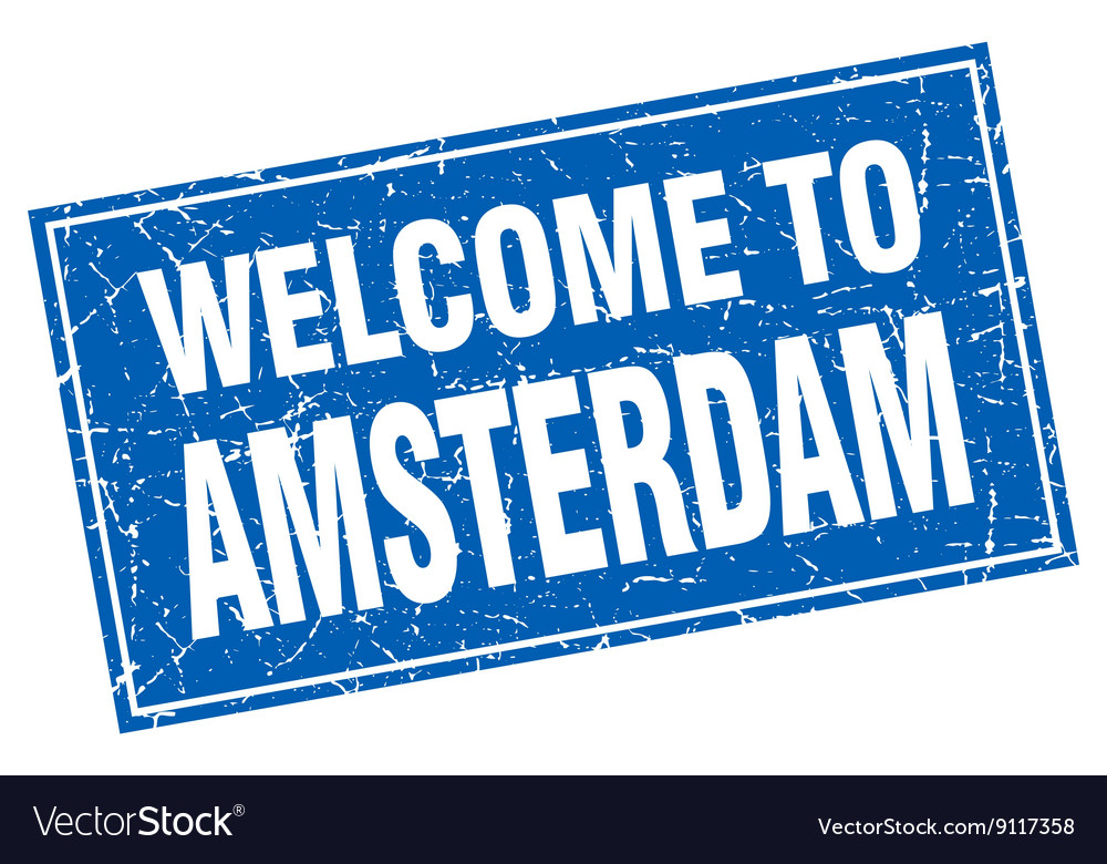 Amsterdam blue square grunge welcome to stamp