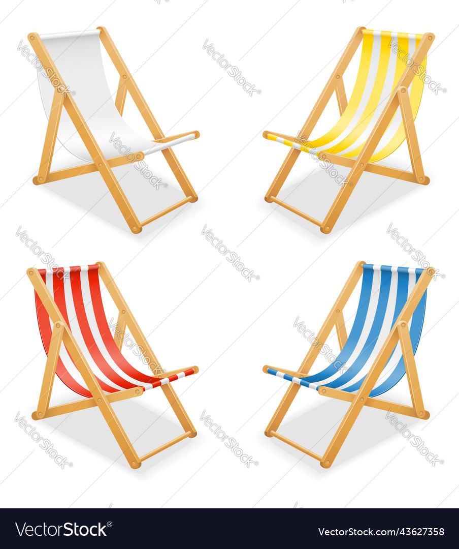 Beach deck chair made of wood and fabric stock