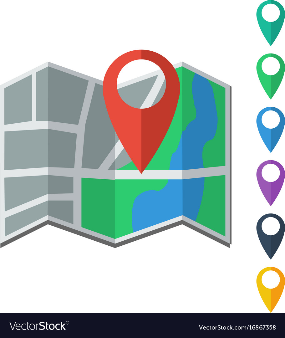 Flat map icon and markers