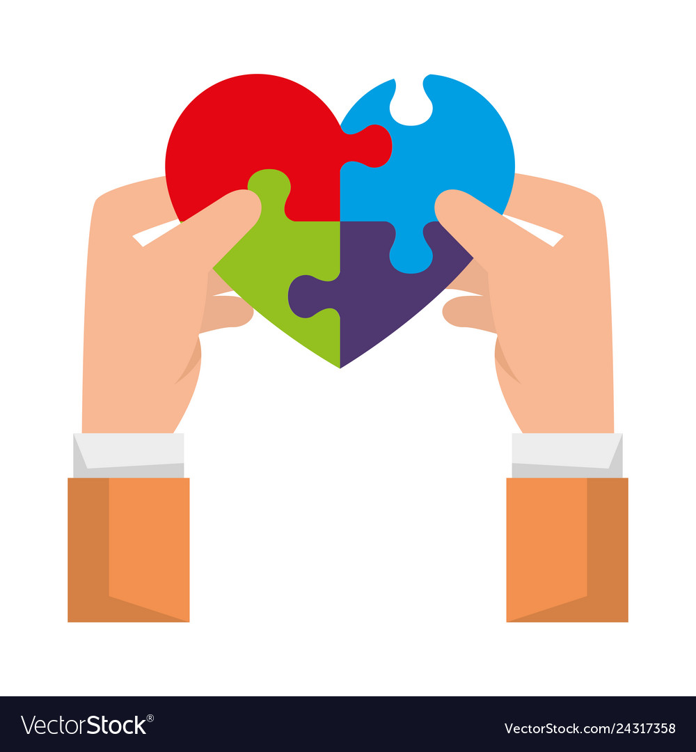 Hands lifting heart with puzzle attached solution vector image Hands lifting heart with puzzle attached solution