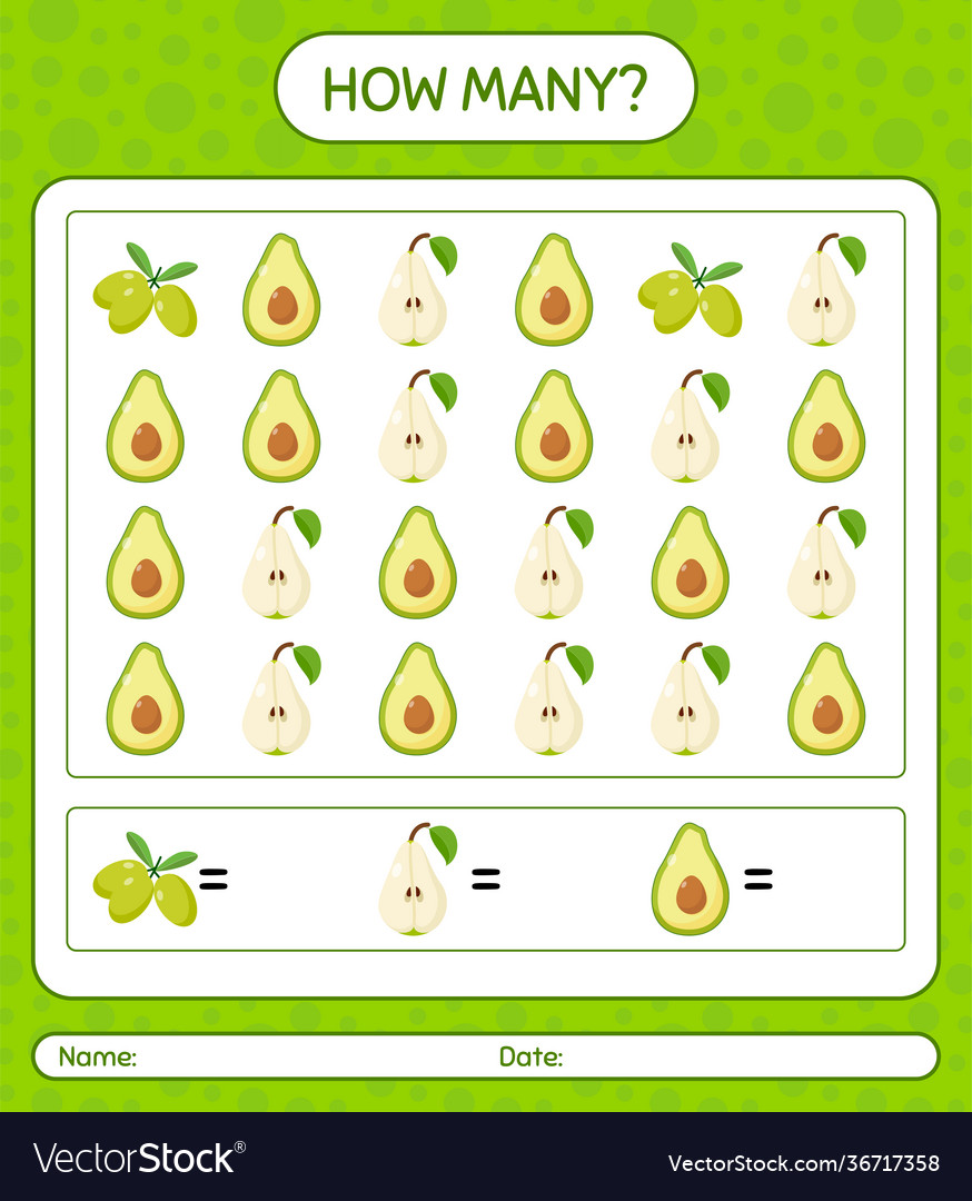 How many counting game with fruit worksheet vector image How many counting game with fruit worksheet