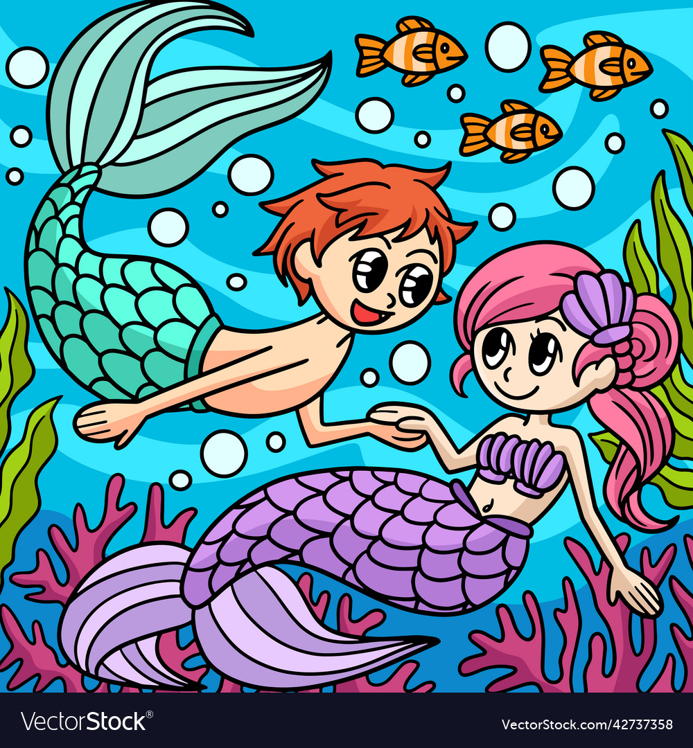 Mermaid and merman cartoon colored clipart