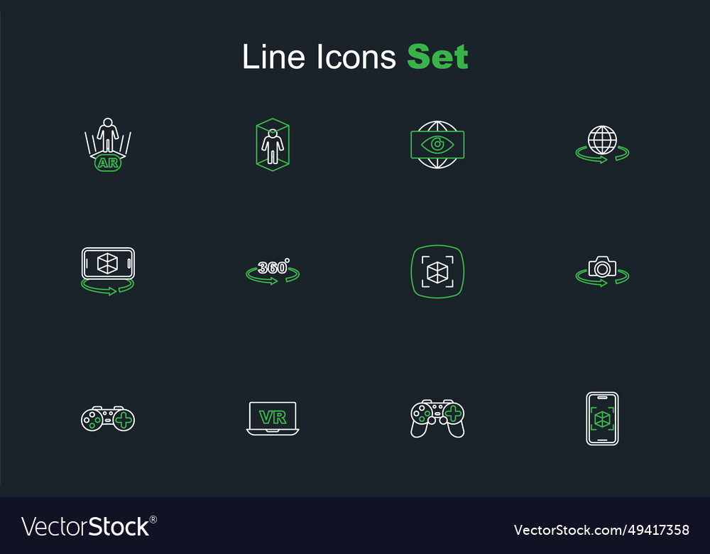 Set line 3d modeling gamepad virtual reality 360 vector image Set line 3d modeling gamepad virtual reality 360