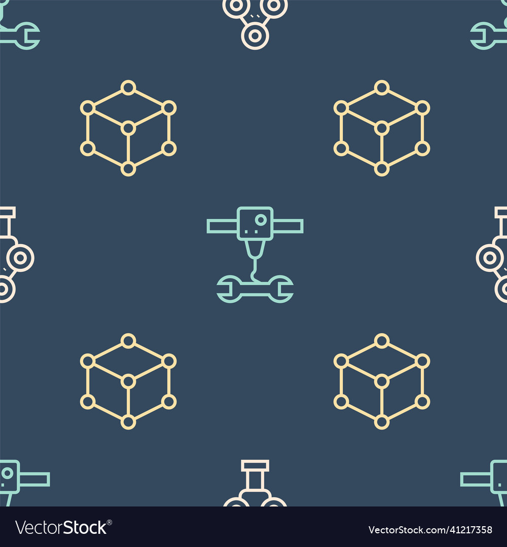 Set line 3d scanner isometric cube and printer vector image Set line 3d scanner isometric cube and printer