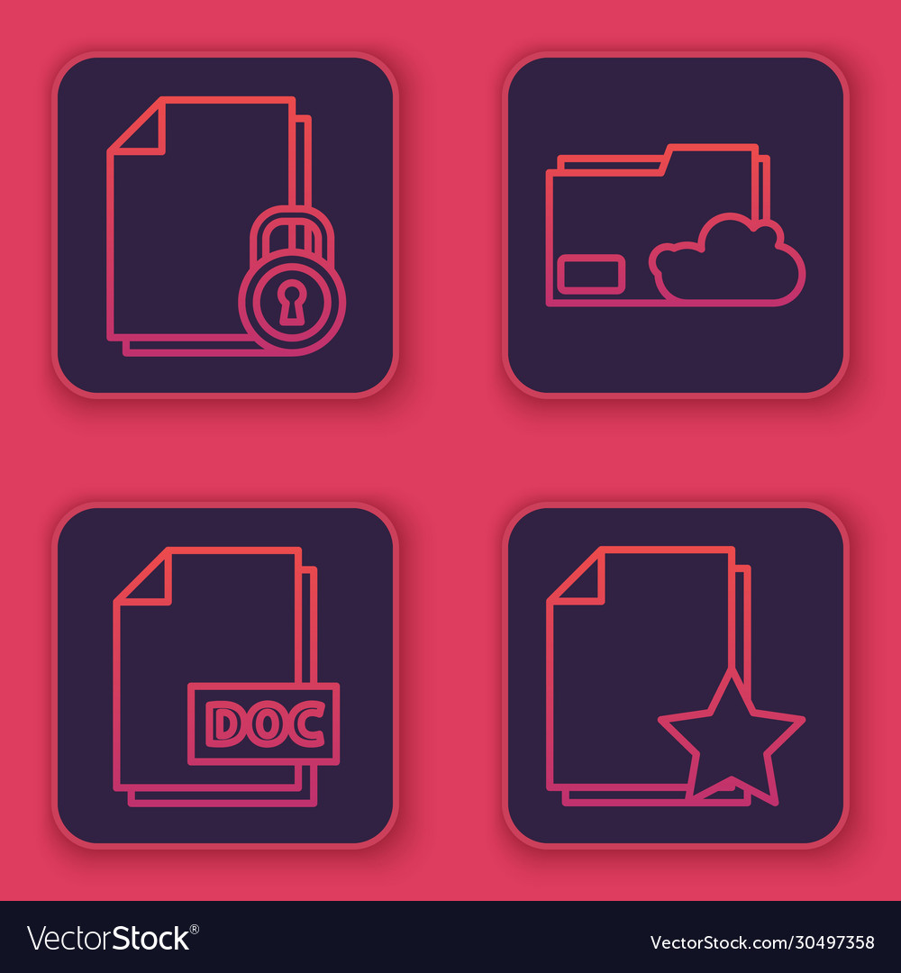 Set line document and lock doc file vector image Set line document and lock doc file