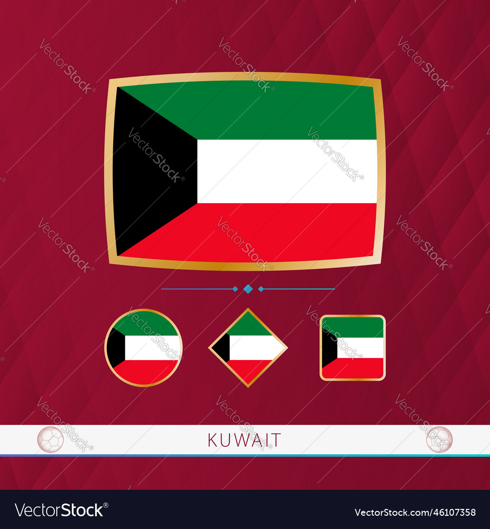 Set of kuwait flags with gold frame for use