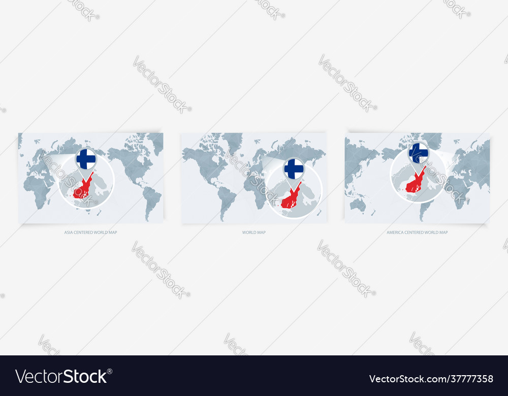 Three versions world map with enlarged