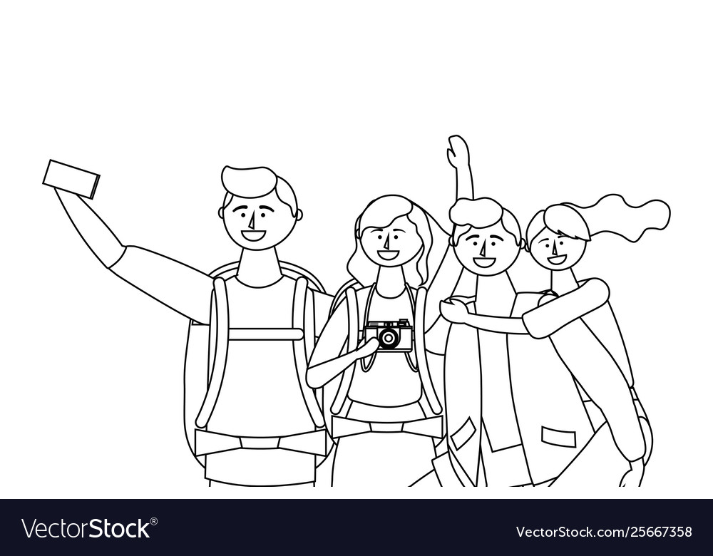 Tourist boys and girls with bag design Royalty Free Vector