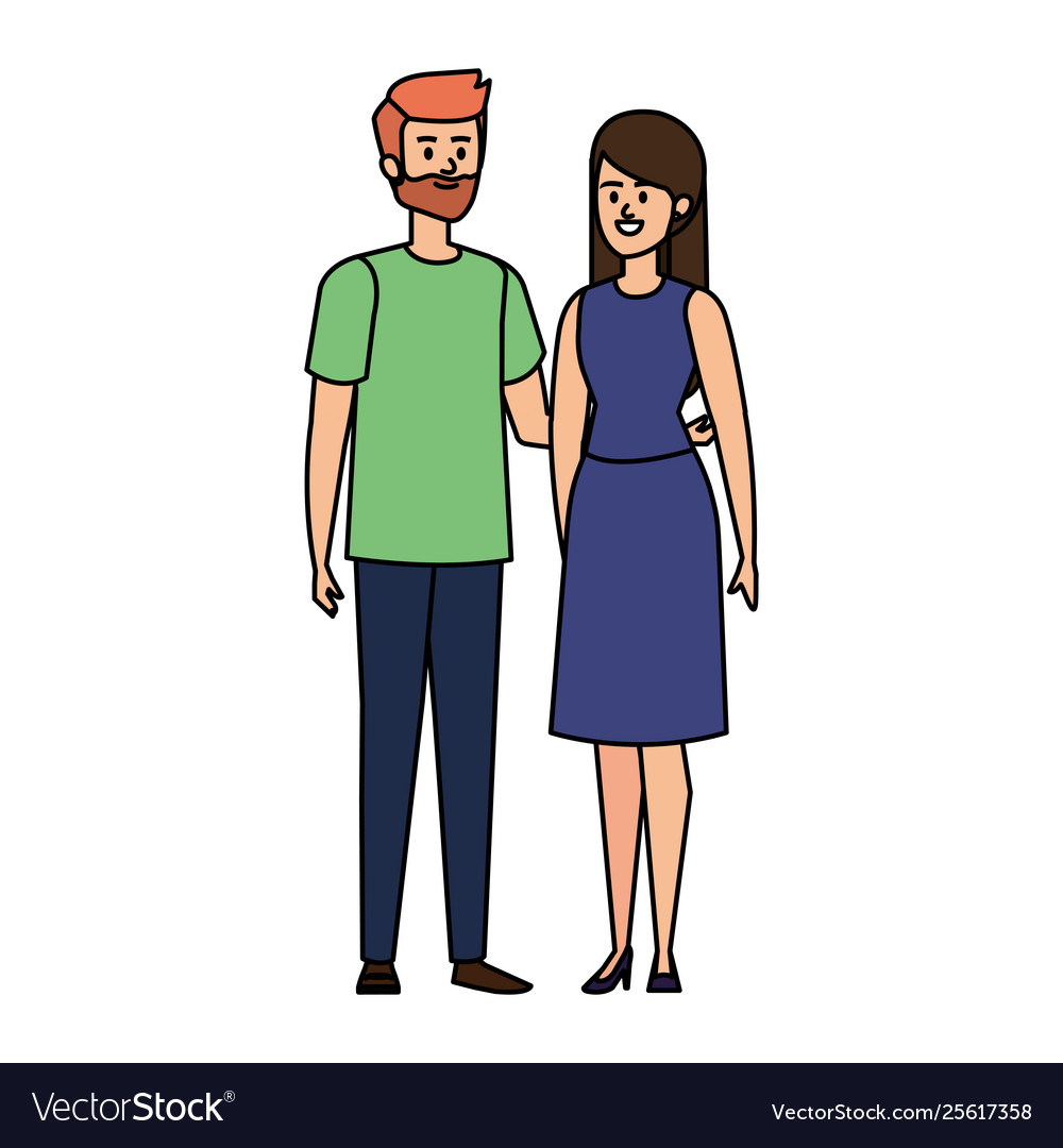 Young Couple Lovers Avatars Characters Royalty Free Vector