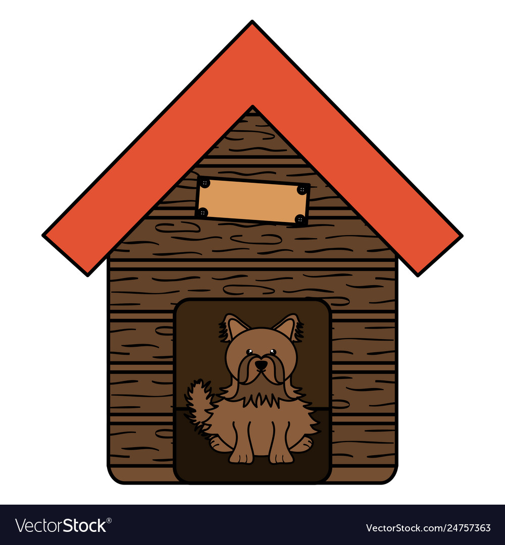 Cute little dog in wooden house character