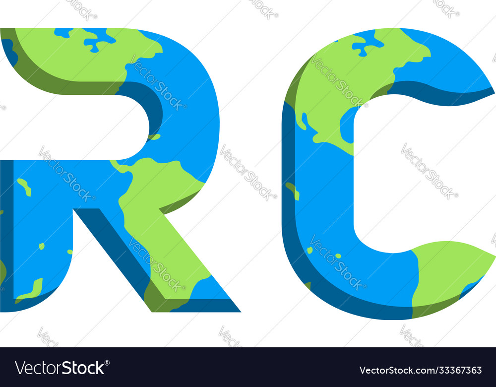 Initial rc logo design with world map style vector image Initial rc logo design with world map style